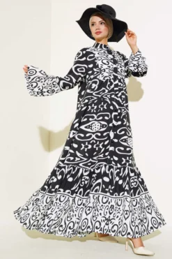 Ethnic Pattern Buttoned Loose Dress White