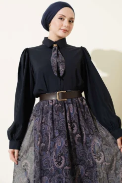 Alternative view of Ethnic Patterned Scarf Skirt Set Navy Blue