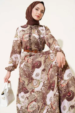 Alternative view of Ethnic Patterned Belted Dress Khaki