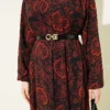 Ethnic Print Belted Ruffled Dress بالجملة dress view 4 - Hicabistan مصنع تركيا