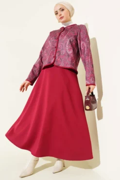 Ethnic Patterned Scuba Skirt Set Burgundy