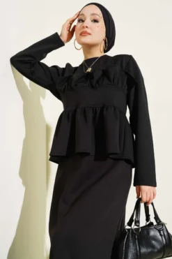 Ruffled Skirt Set Black wholesale clothing set view 2 - Hicabistan Turkey factory