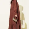 Ruffled Baby Collar Button Dress Brown wholesale dress view 3 - Hicabistan Turkey factory