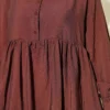Ruffled Baby Collar Button Dress Brown wholesale dress view 4 - Hicabistan Turkey factory
