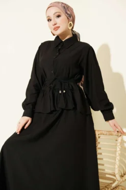 Alternative view of Ruffled String Tied Skirted Two-Piece Set Black
