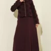 Zipper Detailed Fringed Dress Set Burgundy بالجملة dress - Hicabistan مصنع تركيا