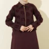 Zipper Detailed Fringed Dress Set Burgundy بالجملة dress view 2 - Hicabistan مصنع تركيا