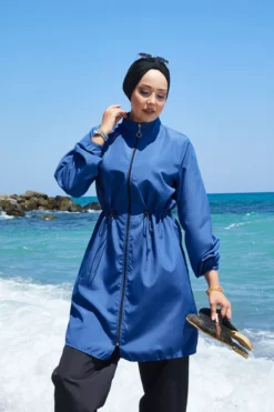 منظر بديل لـ Zipper Detail Modest Swimsuit Indigo