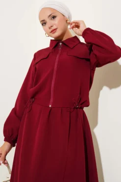 Zipper Pocket Covered Skirt Twin Set Burgundy wholesale clothing set view 2 - Hicabistan Turkey factory