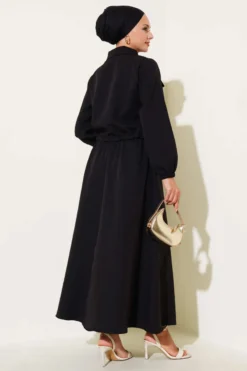 Zipper Pocket Covered Skirt Twin Set Black wholesale clothing set view 2 - Hicabistan Turkey factory