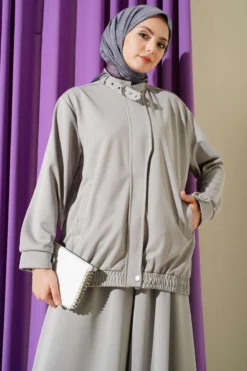 Alternative view of Zippered Pocket Loose Two-Piece Set Grey