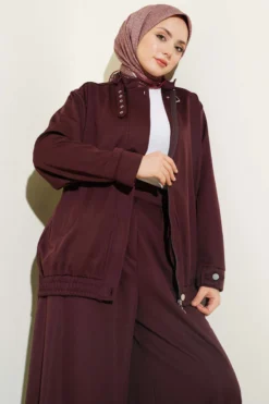 Alternative view of Zippered Pocket Loose Two-Piece Set Brown