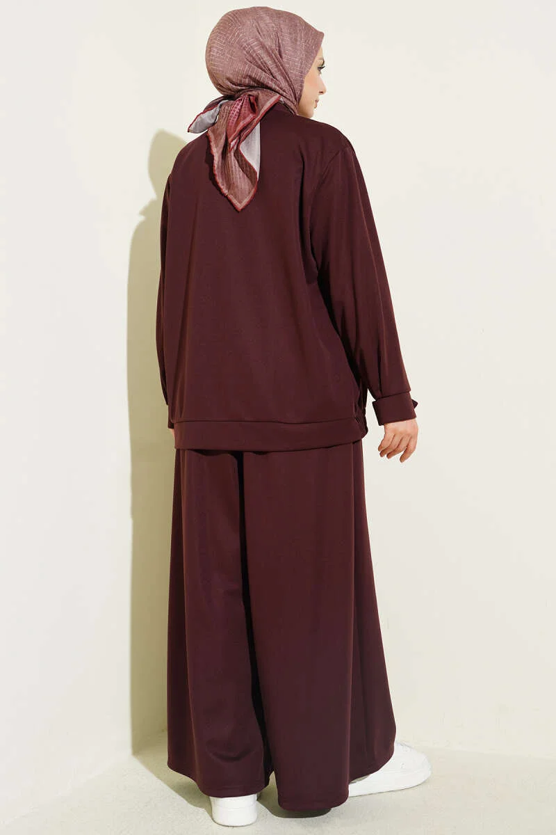 Zippered Pocket Loose Two-Piece Set Brown – Bild 3