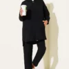 Zip-Up Hooded Basic Two-Piece Set Black