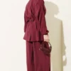 Zippered Belted Modal Two-Piece Set Burgundy al por mayor clothing set view 3 - Hicabistan fábrica Turquía