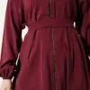 Zippered Belted Modal Two-Piece Set Burgundy al por mayor clothing set view 4 - Hicabistan fábrica Turquía
