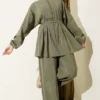 Zippered Belted Modal Two-Piece Set Khaki groothandel clothing set view 2 - Hicabistan Turkije fabriek