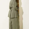 Zippered Belted Modal Two-Piece Set Khaki groothandel clothing set view 3 - Hicabistan Turkije fabriek