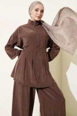 Alternative view of Zippered Belted Modal Two-Piece Set Brown