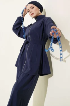 Alternative view of Zippered Belted Modal Two-Piece Set Navy Blue