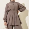 Zippered Belted Modal Two-Piece Set Mink groothandel clothing set view 2 - Hicabistan Turkije fabriek
