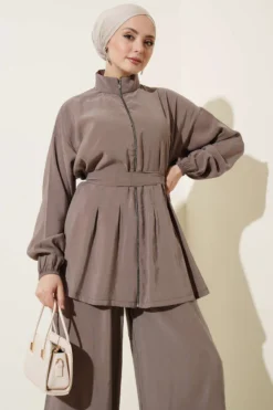 Alternative view of Zippered Belted Modal Two-Piece Set Mink