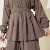 Zippered Belted Modal Two-Piece Set Mink groothandel clothing set view 4 - Hicabistan Turkije fabriek