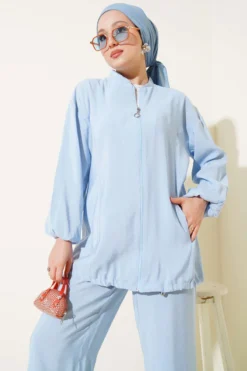 Alternative view of Zippered Side Pocket Two-Piece Set Baby Blue