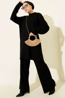 Ribbed Basic Knit Two-Piece Set Black