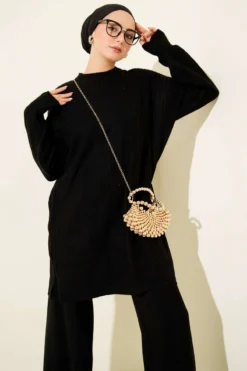 Alternative view of Ribbed Basic Knit Two-Piece Set Black