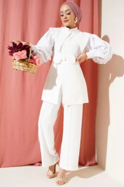 Bow Detail Sailor Collar Two-Piece Set White