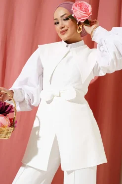Alternative view of Bow Detail Sailor Collar Two-Piece Set White