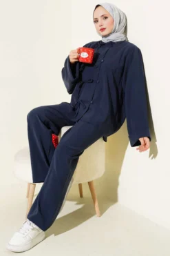 Alternative view of Bow Detail Tencel Two-Piece Set Navy Blue