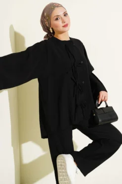 Alternative view of Bow Detail Tencel Two-Piece Set Black