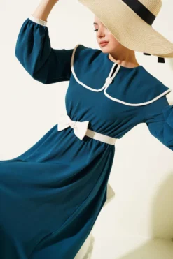 Bow Tie Baby Collar Dress Petrol