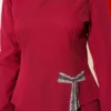 Bow Stone Embellished Skirt Set Burgundy en gros clothing set view 4 - Hicabistan usine Turquie