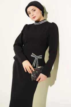 Alternative view of Bow Stone Embellished Skirt Set Black