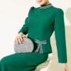 Bow Stone Embellished Skirt Set Green en gros clothing set - Hicabistan usine Turquie