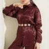 Satin Two-Piece Set with Scarf Detail Burgundy al por mayor clothing set view 2 - Hicabistan fábrica Turquía