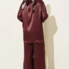 Satin Two-Piece Set with Scarf Detail Burgundy al por mayor clothing set view 3 - Hicabistan fábrica Turquía