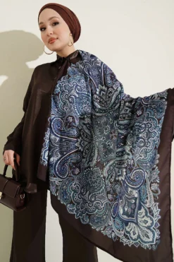 Satin Two-Piece Set with Scarf Detail Brown wholesale clothing set view 2 - Hicabistan Turkey factory
