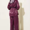 Satin Two-Piece Set with Scarf Detail Plum wholesale clothing set view 3 - Hicabistan Turkey factory