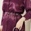 Satin Two-Piece Set with Scarf Detail Plum wholesale clothing set view 4 - Hicabistan Turkey factory