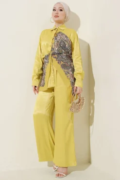 Satin Two-Piece Set with Scarf Detail wholesale clothing set view 2 - Hicabistan Turkey factory