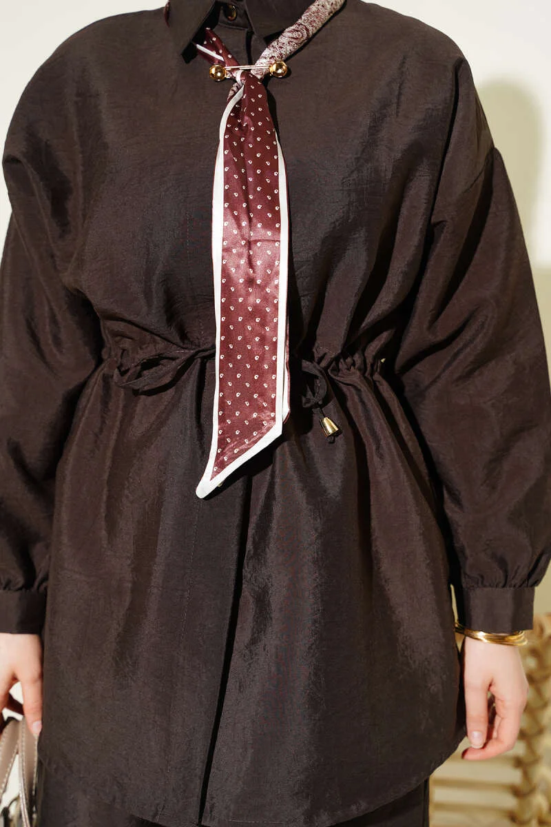 Fularlı Bel Tünelli Paraşüt İkili Takım Brown al por mayor clothing set view 4 - Hicabistan fábrica Turquía