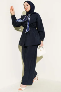Fularlı Bel Tünelli Paraşüt İkili Takım Navy Blue