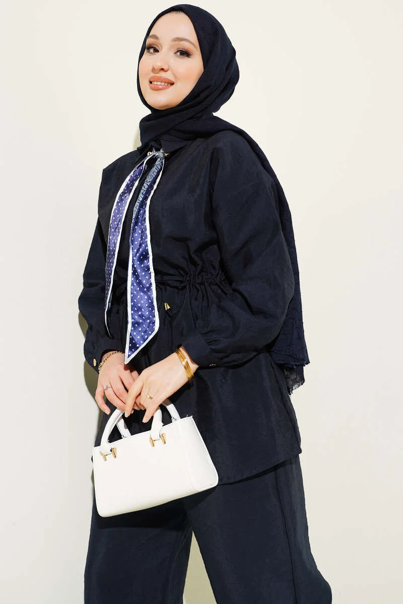 Fularlı Bel Tünelli Paraşüt İkili Takım Navy Blue بالجملة clothing set view 2 - Hicabistan مصنع تركيا