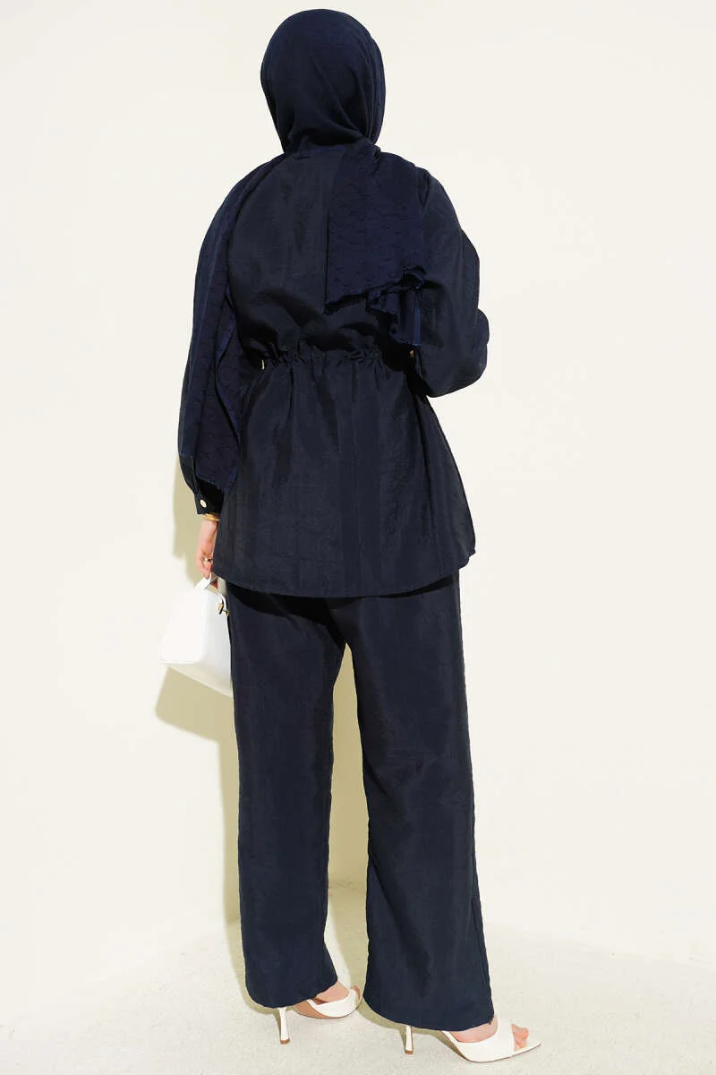 Fularlı Bel Tünelli Paraşüt İkili Takım Navy Blue بالجملة clothing set view 3 - Hicabistan مصنع تركيا