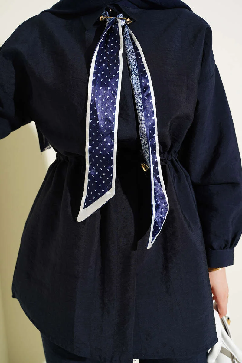 Fularlı Bel Tünelli Paraşüt İkili Takım Navy Blue بالجملة clothing set view 4 - Hicabistan مصنع تركيا