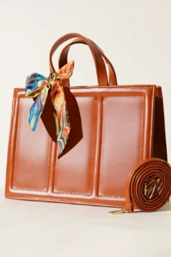 Rectangular Bag with Scarf Tabac